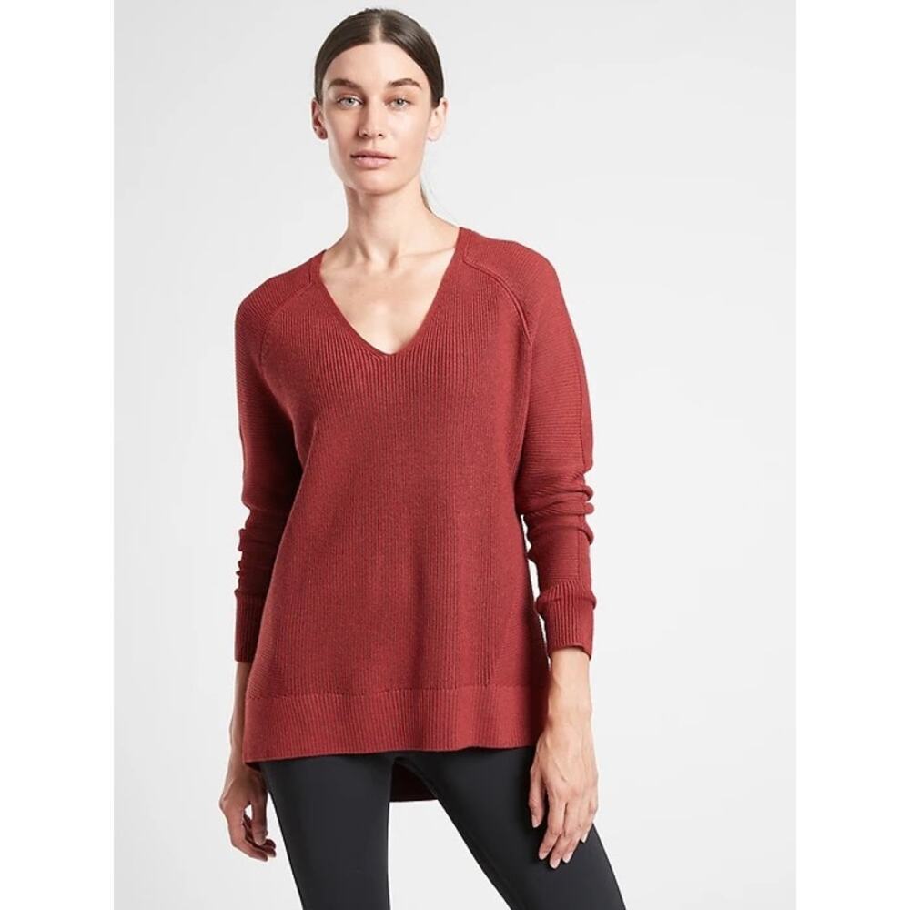 Athleta Women's V-Neck Sweater in Red
